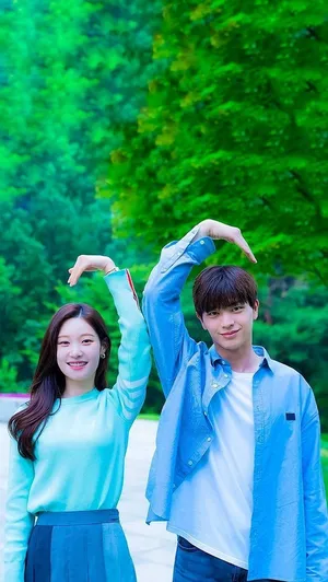 Korean Couple In Blue Wallpaper