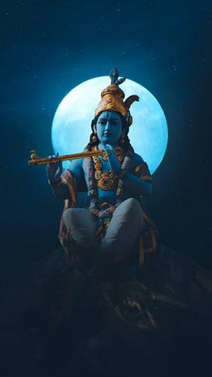 Krishna 3d Moon Flute Wallpaper