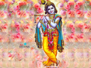 Krishna Bhagwan With Flower Background Wallpaper