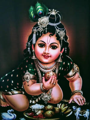 Krishna Phone Eating Butter Balls Wallpaper