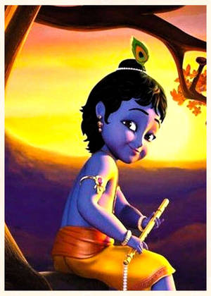 Krishna Phone Little Krishna At Sunset Wallpaper