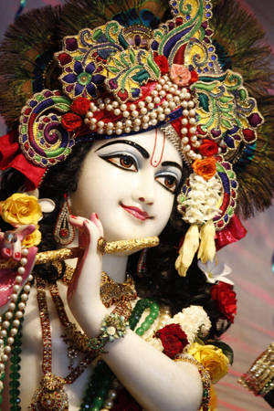 Krishna Phone White Statue Wallpaper