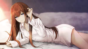 Kurisu Makise Deep In Thought In A Casual Setting Wallpaper