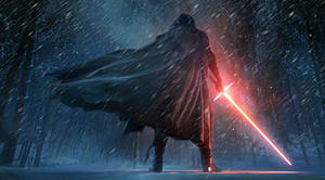 Kylo Ren Wielding A Fiery Lightsaber Wallpaper