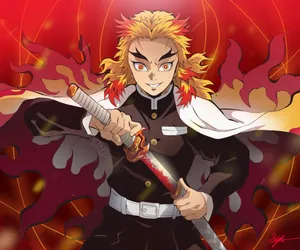 Kyōjurō Rengoku Battles Atop His Flame Pillar Wallpaper