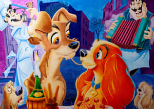 Lady And The Tramp's Iconic Spaghetti Scene Wallpaper