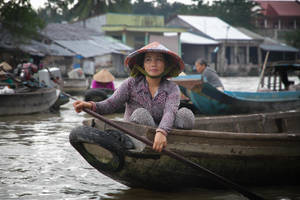 Lady On An Old Wooden Boat Wallpaper