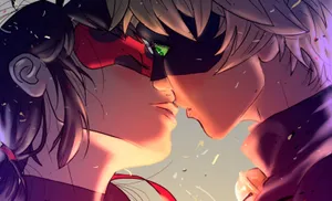 Ladybug And Cat Noir Kiss Green Eyes Wallpaper
