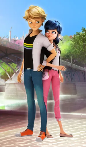 Ladybug And Cat Noir Saving The City Of Paris Together Wallpaper