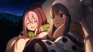 Laid Back Camp Happy Nadeshiko And Rin Wallpaper