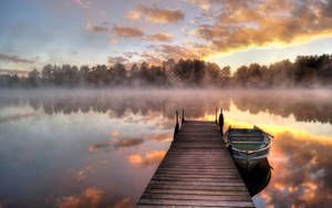 Lake View Covered In Misty Fog Wallpaper