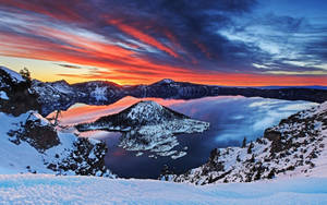 Lake View Landscape Covered In Snow Wallpaper