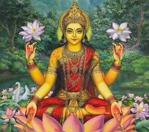 Lakshmi On Lake With Lotus Wallpaper