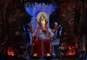 Lalbaugcha Raja Waterfall Art Wallpaper