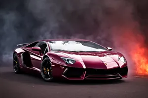 Lamborghini Aventador With Fire Background Wallpaper