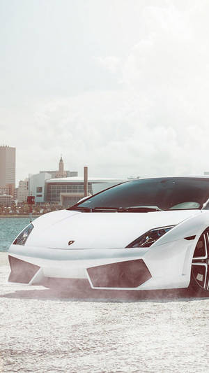 Lamborghini Iphone White Aesthetic With Dust Wallpaper