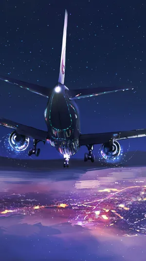 Landing Airplane Android With City Lights Wallpaper
