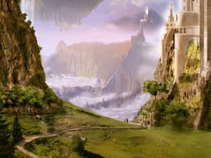 Landscape With A Castle Cliff Oil Painting Wallpaper