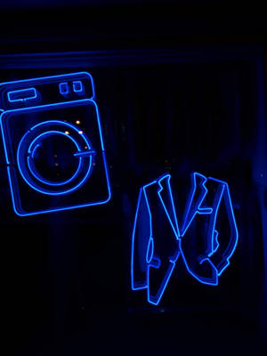 Laundry Signage In Neon Blue Iphone Wallpaper