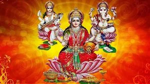 Laxmi Ganesh Saraswat Gradient Yellow Orange Wallpaper