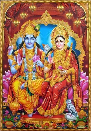 Laxmi Narayan Golden Frame Wallpaper