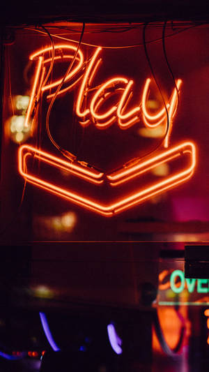 Led Neon Orange Play Signage Wallpaper