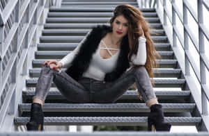 Leg Spread On Metal Stairs Wallpaper