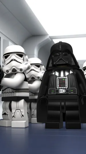 Lego Star Wars Stormtroopers Asssisting Darth Vader Wallpaper