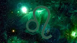 Leo Symbol On A Green Galaxy Wallpaper
