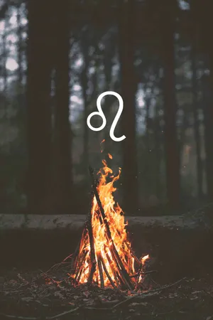 Leo Zodiac Sign And Bonfire In The Forest Wallpaper