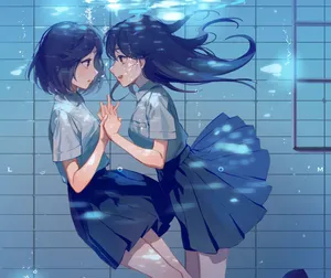 Lesbian Anime School Girl Blue Aesthetic Wallpaper
