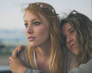 Lesbian Couple Hugging Wallpaper