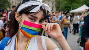 Lesbian Wearing Lgbt Facemask Wallpaper