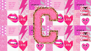 Letter C Pink Preppy Wallpaper