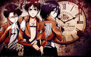 Levi Ackerman, Eren Jaeger, And Mikasa Ackerman Unite Wallpaper