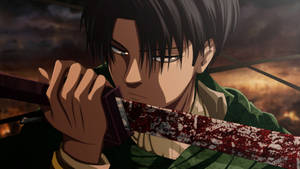 Levi Ackerman Slashes At His Foes With His Prized Sword. Wallpaper