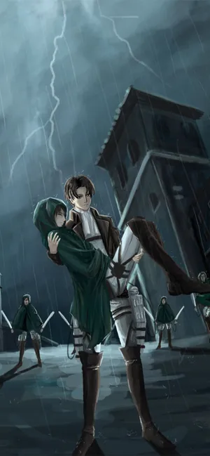 Levi Carrying Weak Eren Attack On Titan Iphone Wallpaper
