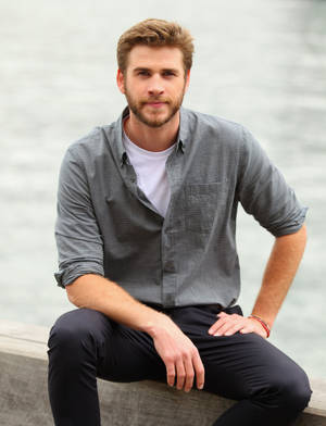 Liam Hemsworth Gray Background. Wallpaper