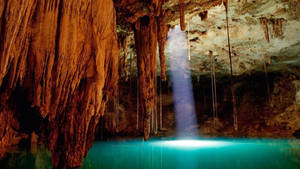 Lighted Water Cave Wallpaper