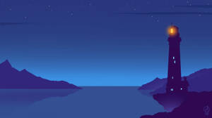 Lighthouse At Night Vector Art Wallpaper