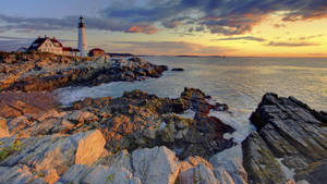 Lighthouse Rocky Beach Shore Wallpaper