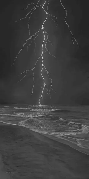 Lightning Strike Over Seain Blackand White Wallpaper