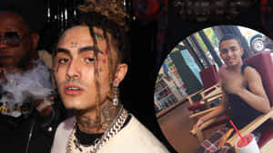 Lil Pump Showing Off His Leg Tattoos Wallpaper