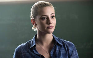 Lili Reinhart Blue Checkered Polo Wallpaper