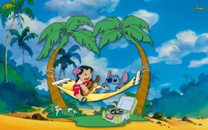 Lilo Stitch Playing Music Outdoors Wallpaper