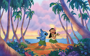 Lilo Stitch Sunset Hula Dance Wallpaper