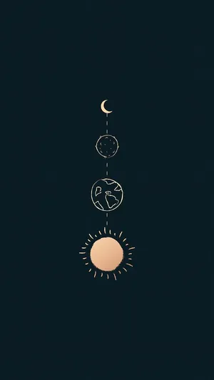 Line Art Sun Earth Moon Cool Android Wallpaper