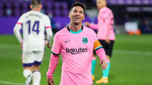 Lionel Messi In 2021, Donning His Iconic Fcb Third Kit Wallpaper