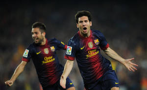 Lionel Messi With Fc Barcelona Footballer Wallpaper