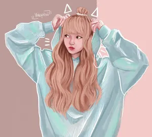 Lisa Of Blackpink Anime Cat Version Wallpaper
